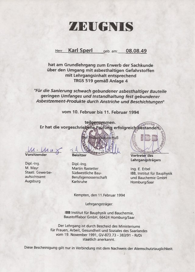 Sachkundenachweis Asbestsanierung