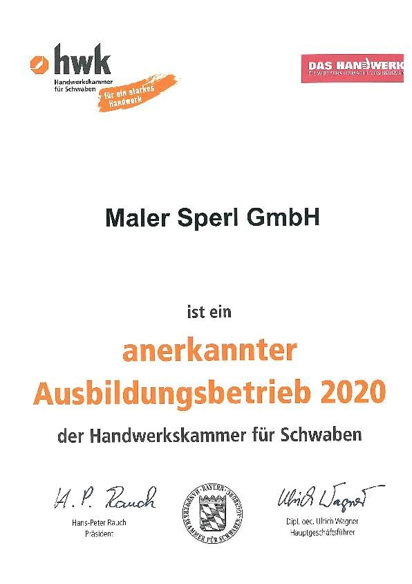 Urkunde Ausbildungsbetrieb