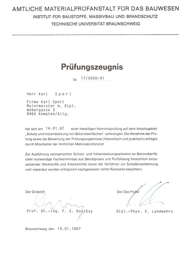 Zertifikat Betonschutz