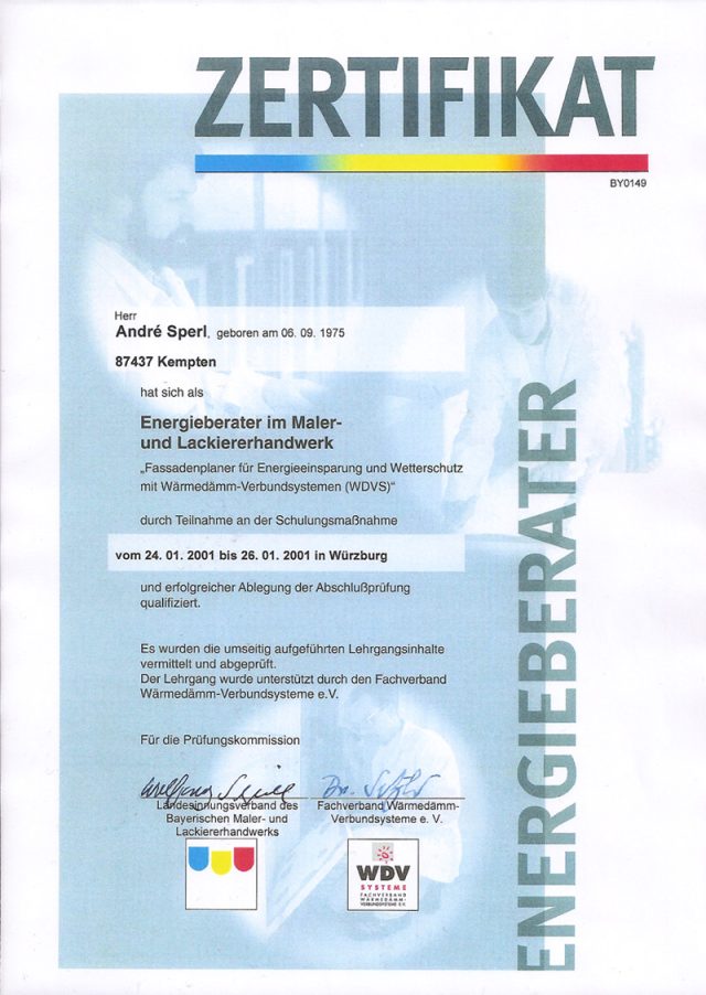 Zertifikat Energieberater