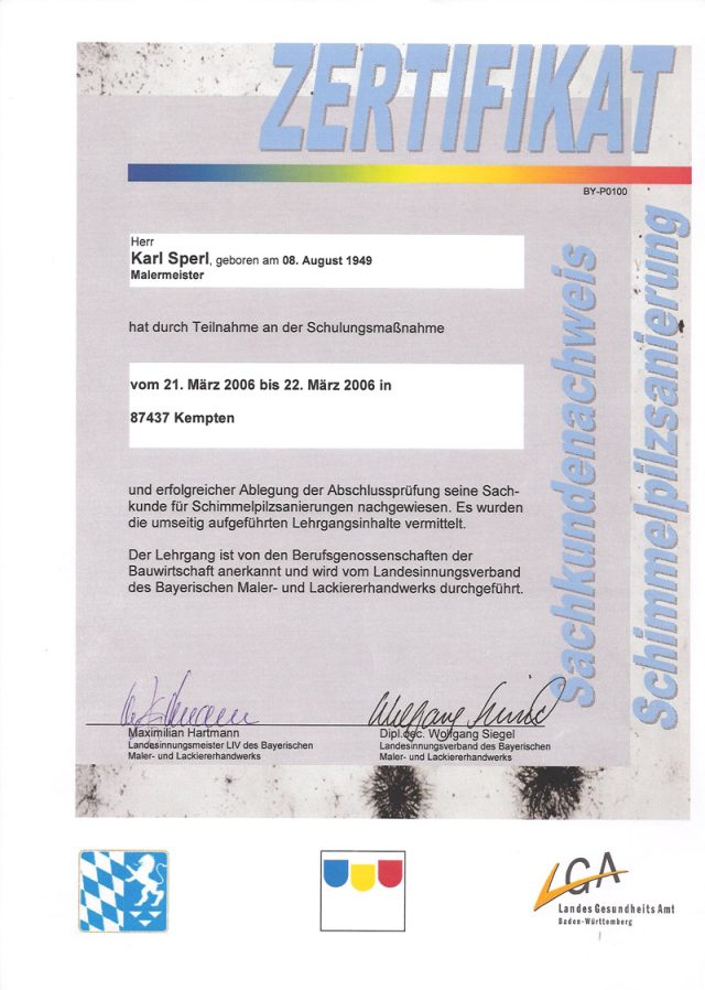 Zertifikat Schimmelpilzsanierung (2)