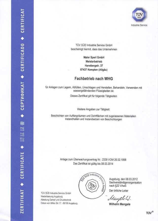 Zertifikat Fachbetrieb nach WHG