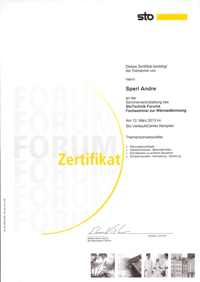Zertifikat Wärmedämmung